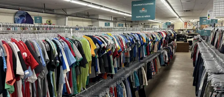 Children’s clothing racks at Bargain Thrift Store in Oklahoma City